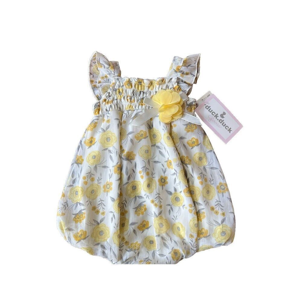 Duck Duck Goose Girls DressyYellow Floral Short Sleeve Bodysuit 6-9 Months